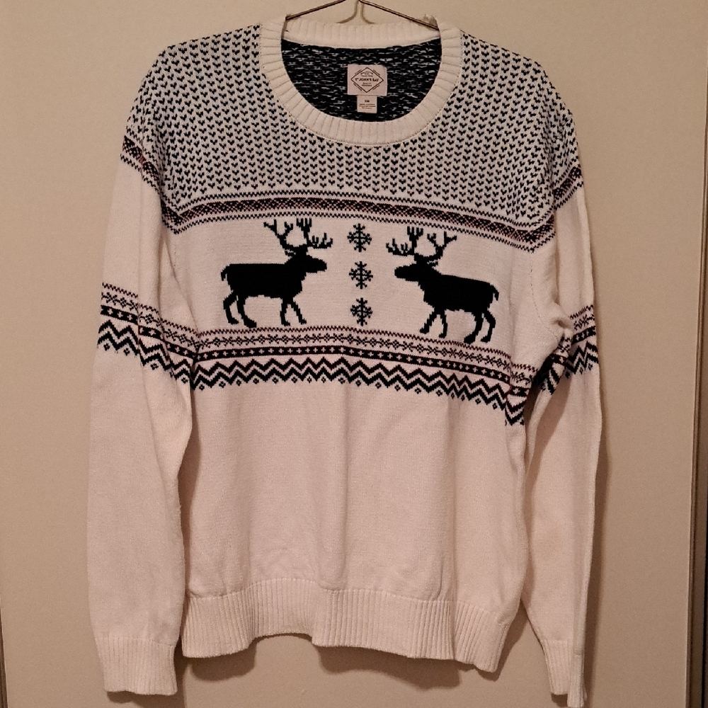 NWOT.  St. John's Bay White and Black Reindeer Crewneck Sweater.  Size XXL.